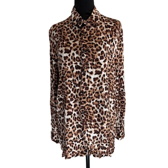 Nova men Leopard Print Button-Down Shirt Large 100% Rayon - Picture 1 of 5